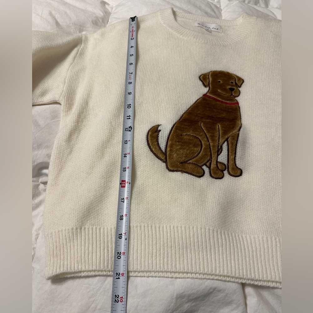 Threaded Leaf Golden Retriever Fuzzy Women's Cream Sweater - NWT - Size M - Picture 11 of 12
